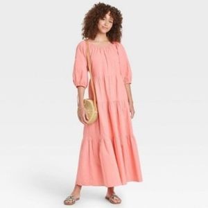 Universal Thread Coral 3/4 Sleeve Tiered Maxi